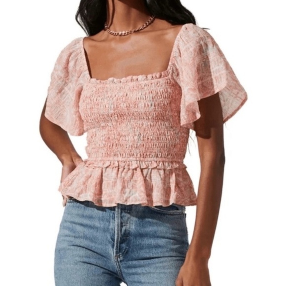ASTR The Label Clay Floral Multi Smocked Bodice Cropped Top Beachy NWT M #1533